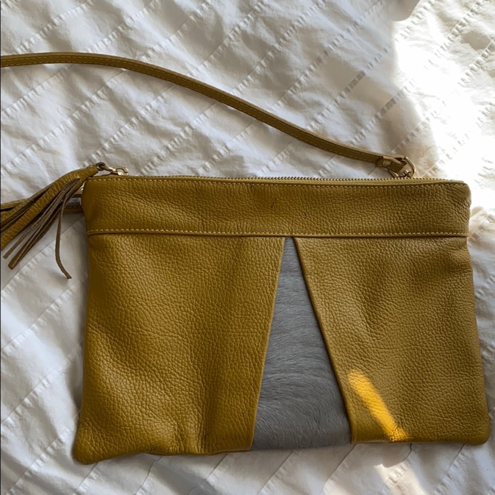 Faux fur and Italian leather cross body